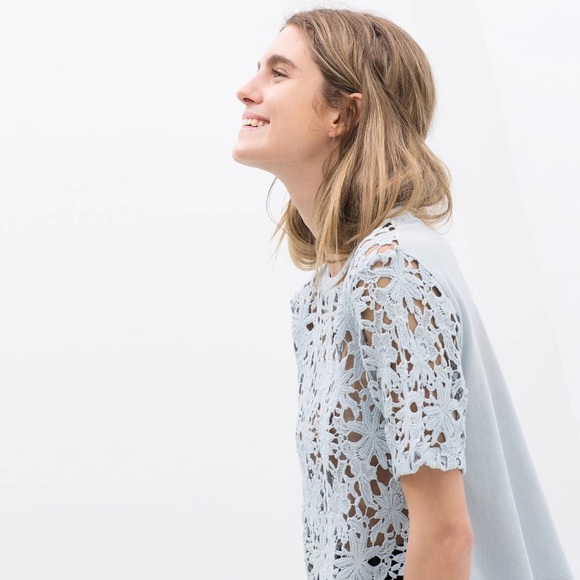 Zara Blue Crochet Cropped Top T-shirt - Picture 2 of 8